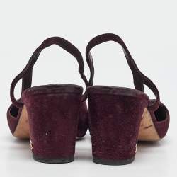 Pre Owned Chanel Plum/Black Suede and Fabric CC Slingback Pumps Size 38.5