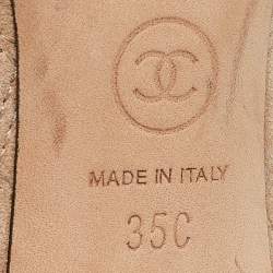 Pre Owned Chanel Beige/Black Suede and Snakeskin Cap Toe Pumps Size 35