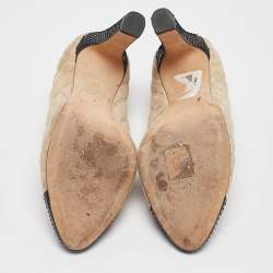 Pre Owned Chanel Beige/Black Suede and Snakeskin Cap Toe Pumps Size 35