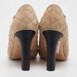 Pre Owned Chanel Beige/Black Suede and Snakeskin Cap Toe Pumps Size 35