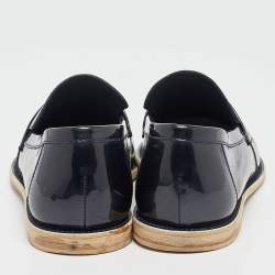 Chanel Navy Blue Patent Leather CC Loafers Size 38.5