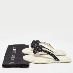 Chanel Black/White Tweed Camellia Thong Sandals Size 39.5