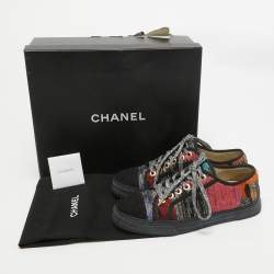 Chanel Multicolor Canvas and Tweed Lace Up Sneakers Size 37