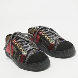 Chanel Multicolor Canvas and Tweed Lace Up Sneakers Size 37