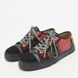 Chanel Multicolor Canvas and Tweed Lace Up Sneakers Size 37