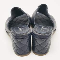 Chanel Navy Blue Leather CC Slide Sandals Size 39.5 