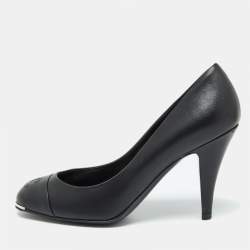 Pre Owned Chanel Black Leather Metal Toe Pumps Size 37