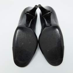 Pre Owned Chanel Black Leather Metal Toe Pumps Size 37