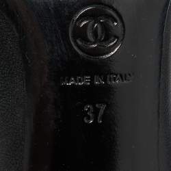 Pre Owned Chanel Black Leather Metal Toe Pumps Size 37