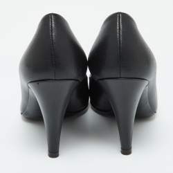Pre Owned Chanel Black Leather Metal Toe Pumps Size 37