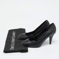 Pre Owned Chanel Black Leather Metal Toe Pumps Size 37