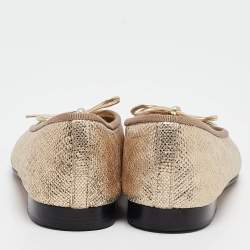 Pre Owned Chanel Gold/Black Leather and Satin CC Ballet Flats Size 37.5