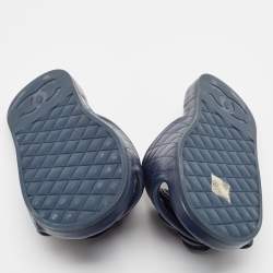 Chanel Navy Blue Leather Flower Flat Slides Size 37