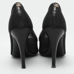 Chanel Black Mesh and Satin Cap Toe Pumps Size 37.5