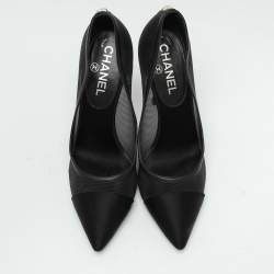 Chanel Black Mesh and Satin Cap Toe Pumps Size 37.5