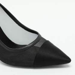 Chanel Black Mesh and Satin Cap Toe Pumps Size 37.5