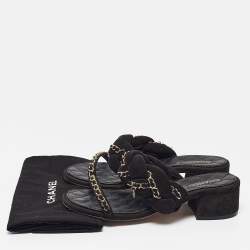 Chanel Black Suede Chain CC Slide Sandals Size 36.5