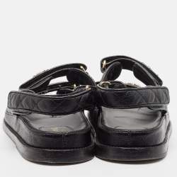 Pre Owned Chanel Black Leather Dad Slingback Sandals Size 40