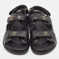 Pre Owned Chanel Black Leather Dad Slingback Sandals Size 40