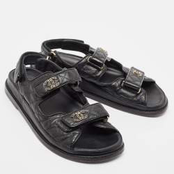 Pre Owned Chanel Black Leather Dad Slingback Sandals Size 40