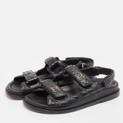Pre Owned Chanel Black Leather Dad Slingback Sandals Size 40