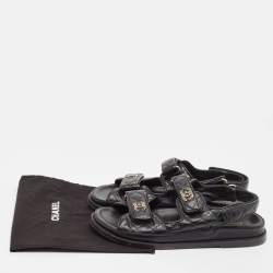 Pre Owned Chanel Black Leather Dad Slingback Sandals Size 40