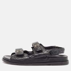 Pre Owned Chanel Black Leather Dad Slingback Sandals Size 40