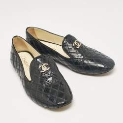 Pre Owned Chanel Black Patent Smoking Slippers Size 39.5