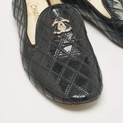 Pre Owned Chanel Black Patent Smoking Slippers Size 39.5