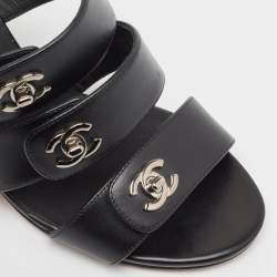 Chanel Black Leather Ankle Strap Sandals Size 36.5