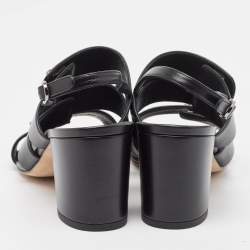 Chanel Black Leather Ankle Strap Sandals Size 36.5