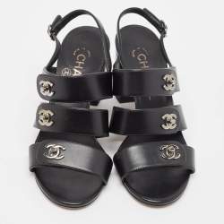 Chanel Black Leather Ankle Strap Sandals Size 36.5