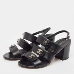 Chanel Black Leather Ankle Strap Sandals Size 36.5