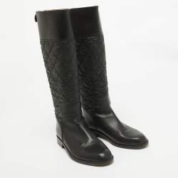 Chanel Black Leather CC Knee Length Boots Size 38.5