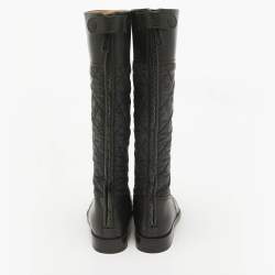 Chanel Black Leather CC Knee Length Boots Size 38.5