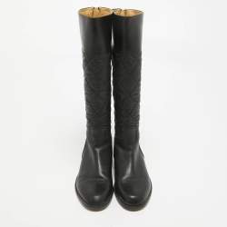 Chanel Black Leather CC Knee Length Boots Size 38.5