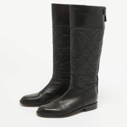 Chanel Black Leather CC Knee Length Boots Size 38.5