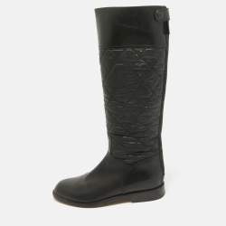 Chanel Black Leather CC Knee Length Boots Size 38.5