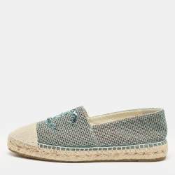 Chanel Green Tweed Sequins CC Espadrille Flats Size 40