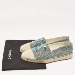 Chanel Green Tweed Sequins CC Espadrille Flats Size 40