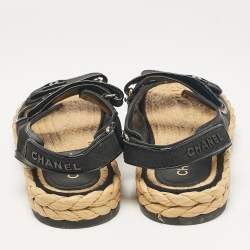 Chanel Black Mesh and Patent Slingback Sandals Size  40