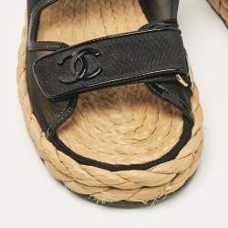 Chanel Black Mesh and Patent Slingback Sandals Size  40