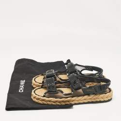 Chanel Black Mesh and Patent Slingback Sandals Size  40