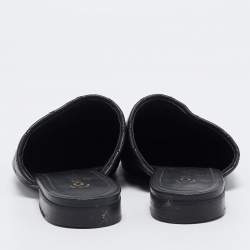 Pre Owned Chanel Black Quilted Leather and Patent Cap Toe Chain Link CC Flat Mules Size 36