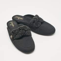 Pre Owned Chanel Black Fabric Crystal Embellished Braid Detail CC Mules Size 36.5
