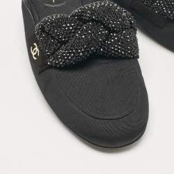 Pre Owned Chanel Black Fabric Crystal Embellished Braid Detail CC Mules Size 36.5