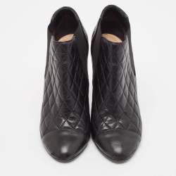 Chanel Black Quilted Leather CC Ankle Booties Size 39.5