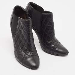 Chanel Black Quilted Leather CC Ankle Booties Size 39.5