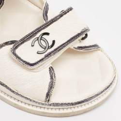 Pre Owned Chanel White/Black Leather Dad Slingback Sandals Size 40
