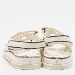 Pre Owned Chanel White/Black Leather Dad Slingback Sandals Size 40